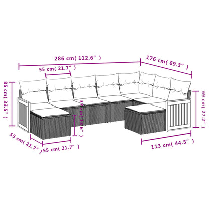 9-tlg. Garten-Sofagarnitur mit Kissen Beige Poly Rattan