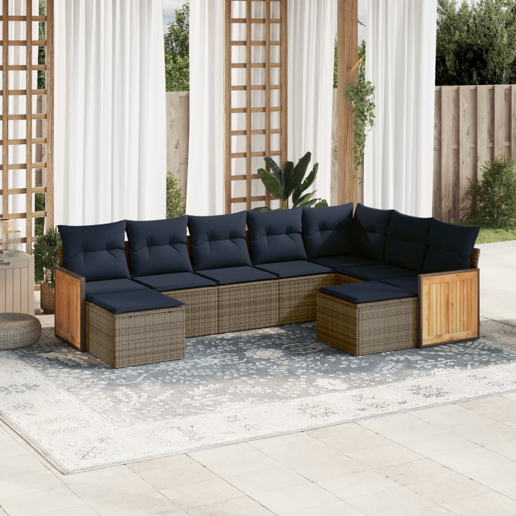 9-tlg. Garten-Sofagarnitur mit Kissen Grau Poly Rattan