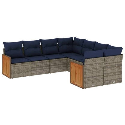 8-tlg. Garten-Sofagarnitur mit Kissen Grau Poly Rattan