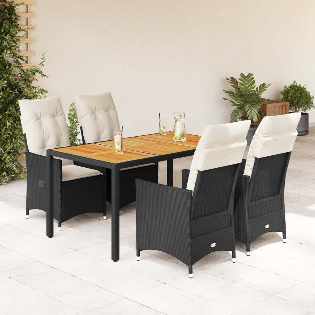 5-tlg. Garten-Essgruppe mit Kissen Schwarz Poly Rattan