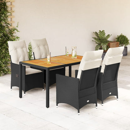 5-tlg. Garten-Essgruppe mit Kissen Schwarz Poly Rattan