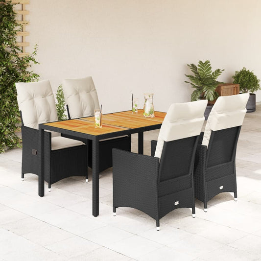 5-tlg. Garten-Essgruppe mit Kissen Schwarz Poly Rattan