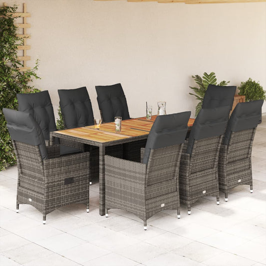 9-tlg. Garten-Essgruppe mit Kissen Grau Poly Rattan