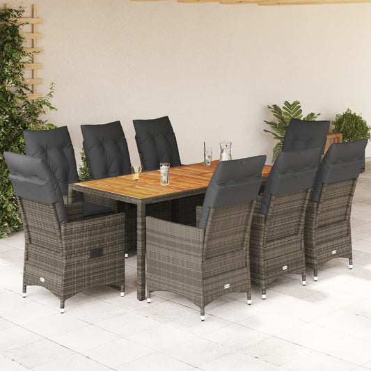 9-tlg. Garten-Essgruppe mit Kissen Grau Poly Rattan