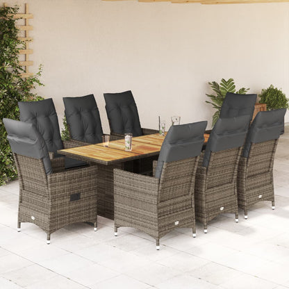 9-tlg. Garten-Essgruppe mit Kissen Grau Poly Rattan