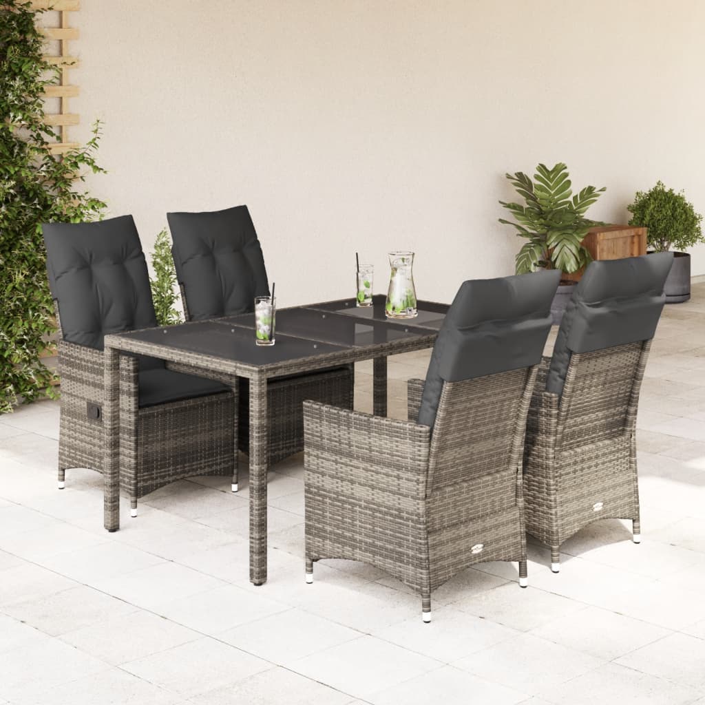 5-tlg. Garten-Essgruppe mit Kissen Grau Poly Rattan