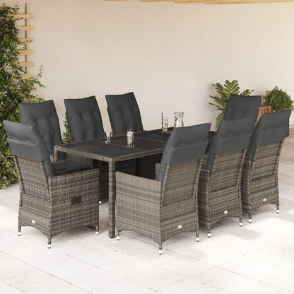9-tlg. Garten-Essgruppe mit Kissen Grau Poly Rattan