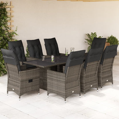 9-tlg. Garten-Essgruppe mit Kissen Grau Poly Rattan