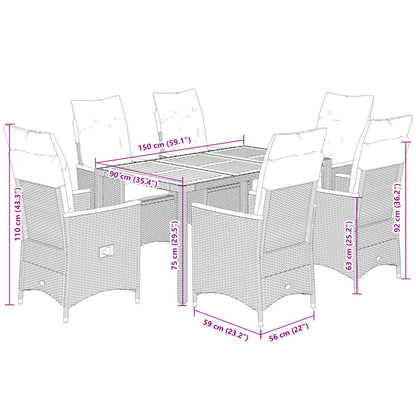 7-tlg. Garten-Essgruppe mit Kissen Schwarz Poly Rattan