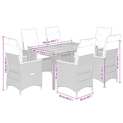 7-tlg. Garten-Essgruppe mit Kissen Schwarz Poly Rattan