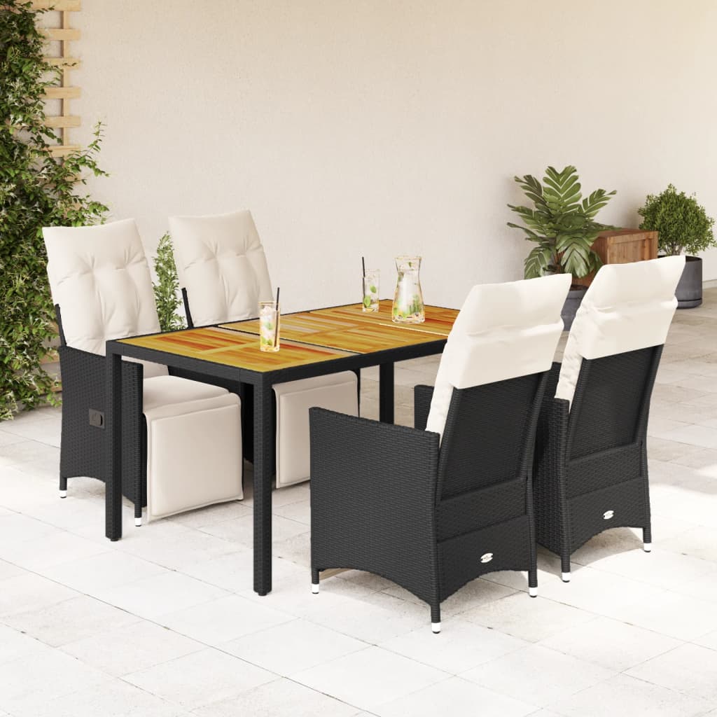 5-tlg. Garten-Essgruppe mit Kissen Schwarz Poly Rattan