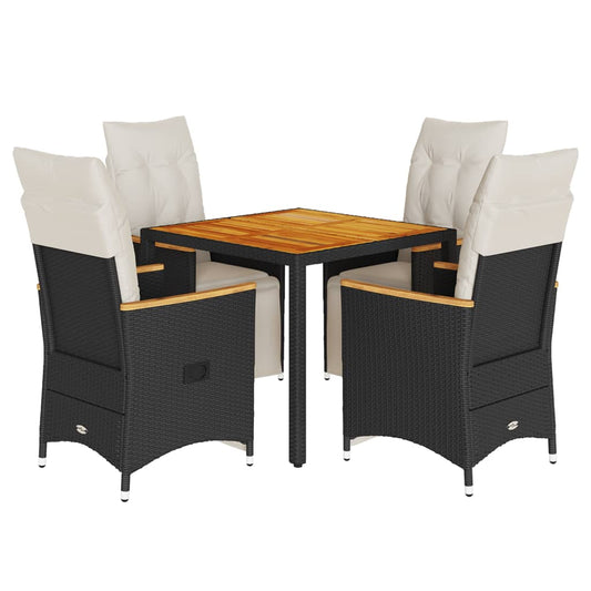 5-tlg. Garten-Bistro-Set mit Kissen Schwarz Poly Rattan