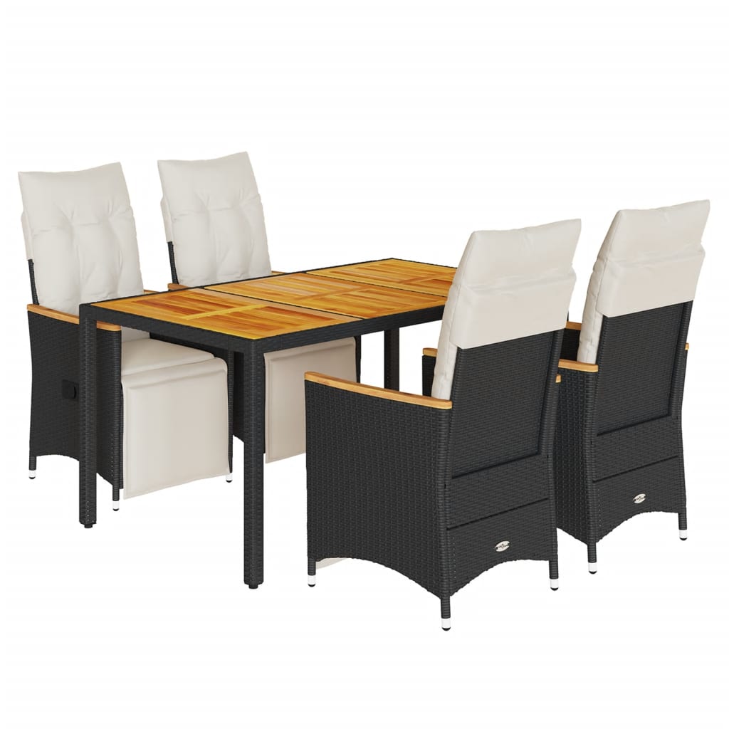 5-tlg. Garten-Bistro-Set mit Kissen Schwarz Poly Rattan