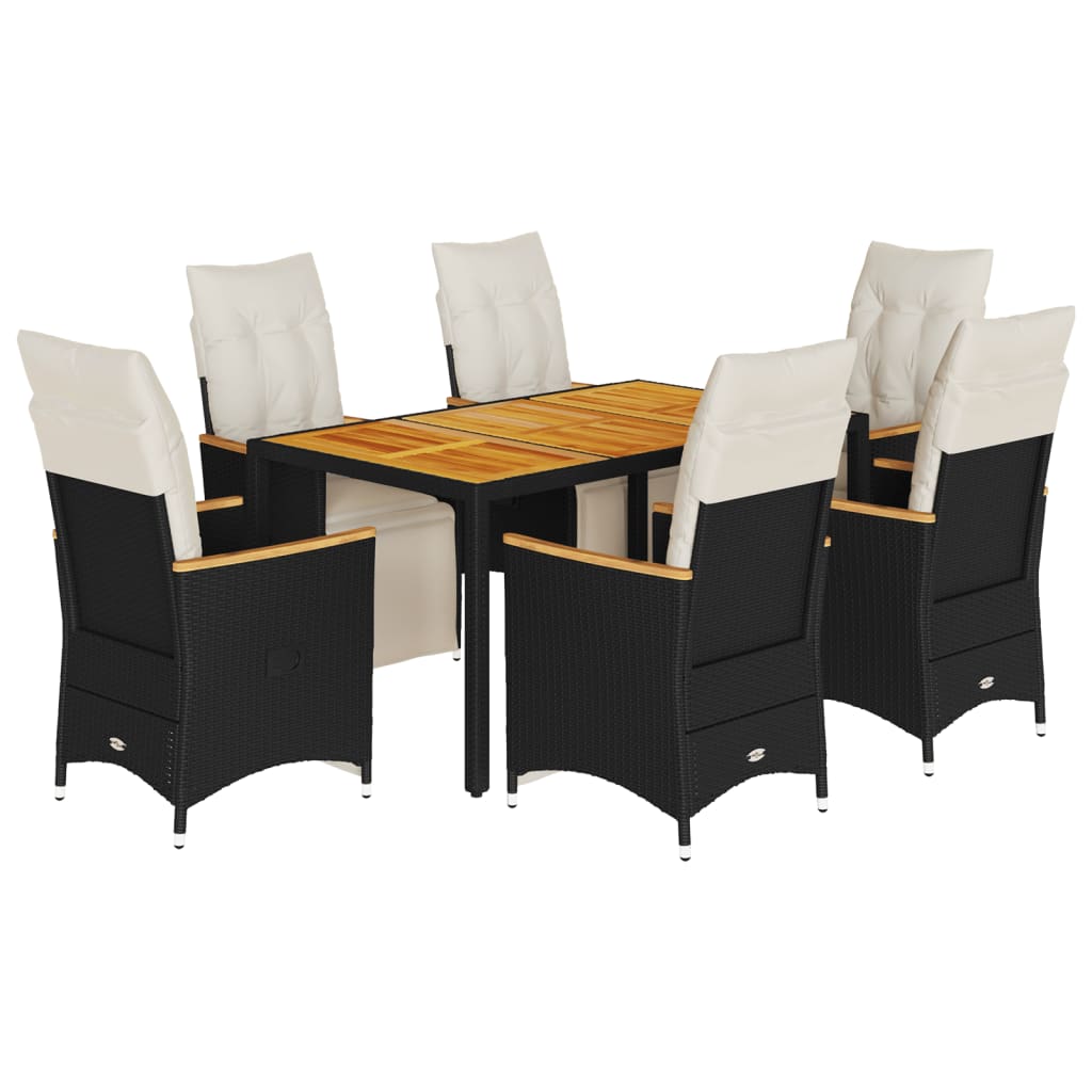 7-tlg. Garten-Bistro-Set mit Kissen Schwarz Poly Rattan
