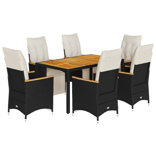 7-tlg. Garten-Bistro-Set mit Kissen Schwarz Poly Rattan
