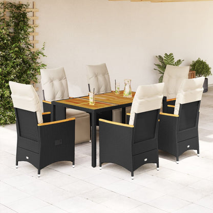 7-tlg. Garten-Bistro-Set mit Kissen Schwarz Poly Rattan