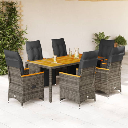 7-tlg. Garten-Bistro-Set mit Kissen Grau Poly Rattan