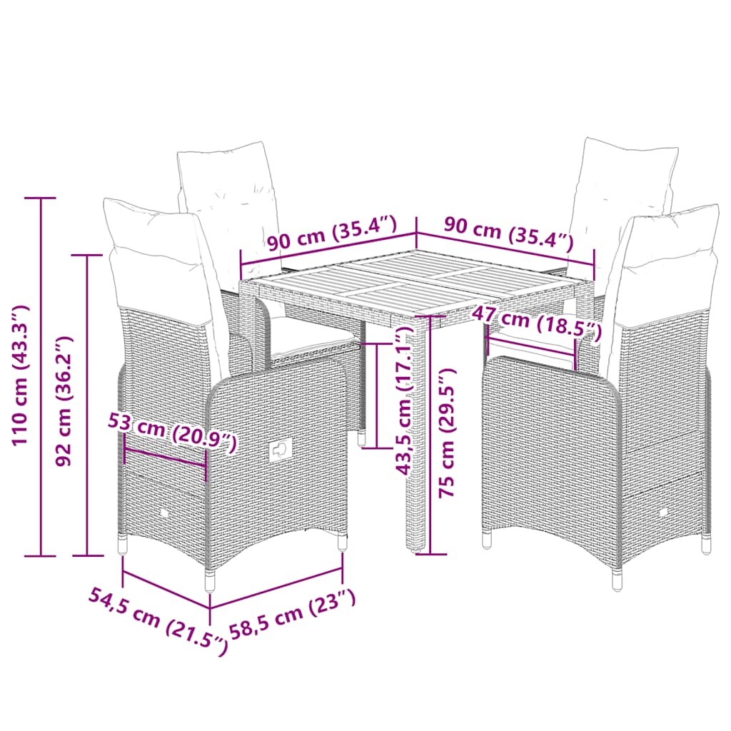 5-tlg. Garten-Bistro-Set mit Kissen Schwarz Poly Rattan