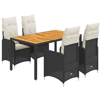 5-tlg. Garten-Bistro-Set mit Kissen Schwarz Poly Rattan