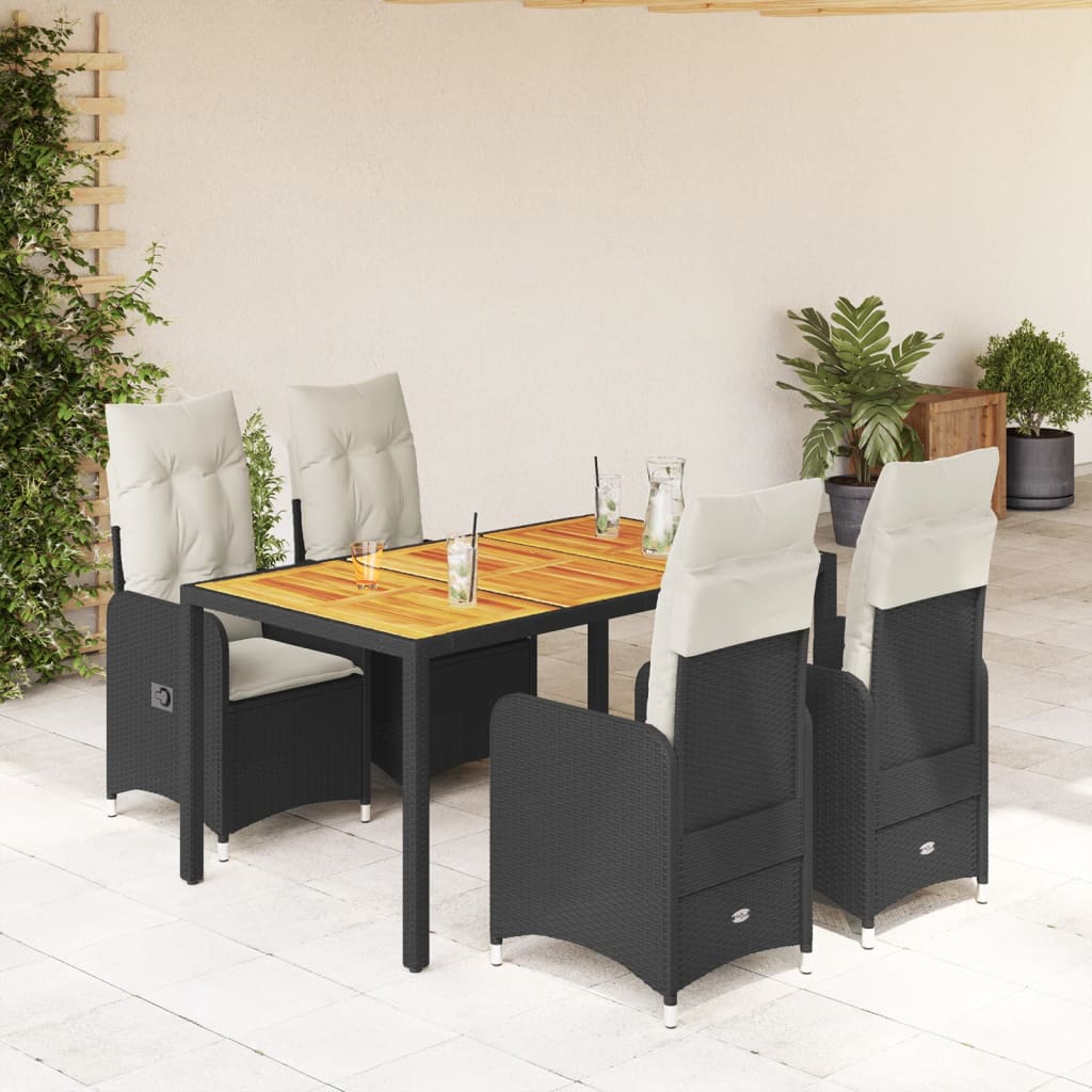 5-tlg. Garten-Bistro-Set mit Kissen Schwarz Poly Rattan