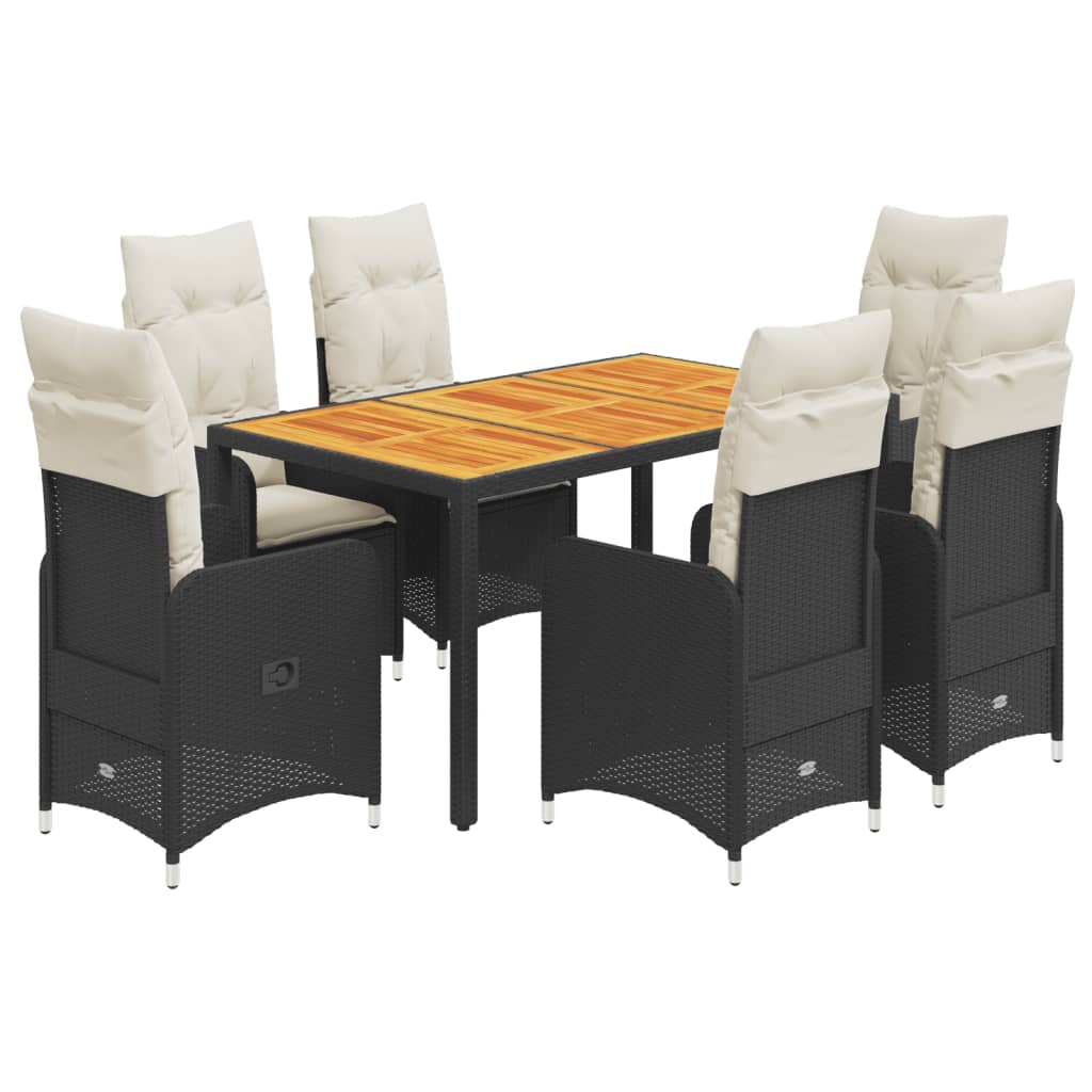 7-tlg. Garten-Bistro-Set mit Kissen Schwarz Poly Rattan