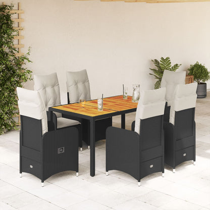 7-tlg. Garten-Bistro-Set mit Kissen Schwarz Poly Rattan
