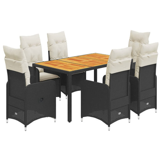 7-tlg. Garten-Bistro-Set mit Kissen Schwarz Poly Rattan
