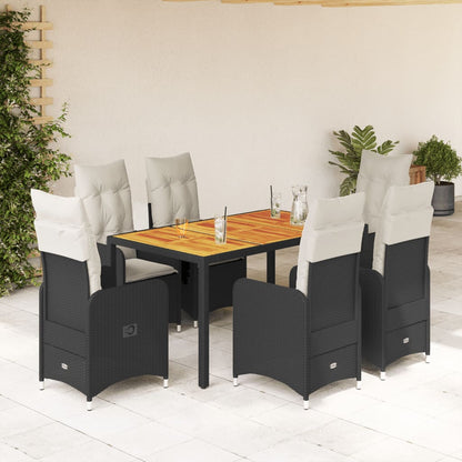 7-tlg. Garten-Bistro-Set mit Kissen Schwarz Poly Rattan