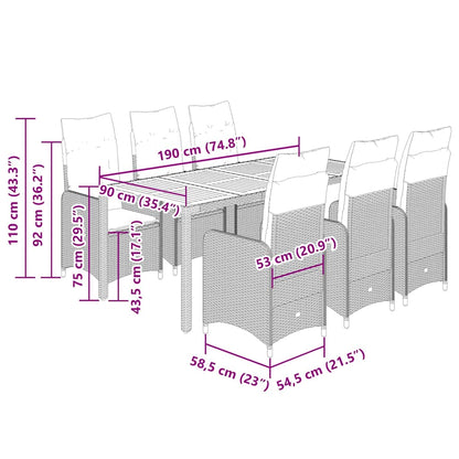 7-tlg. Garten-Bistro-Set mit Kissen Schwarz Poly Rattan