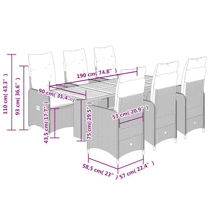 7-tlg. Garten-Bistro-Set mit Kissen Schwarz Poly Rattan