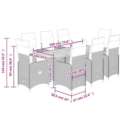 9-tlg. Garten-Bistro-Set mit Kissen Schwarz Poly Rattan