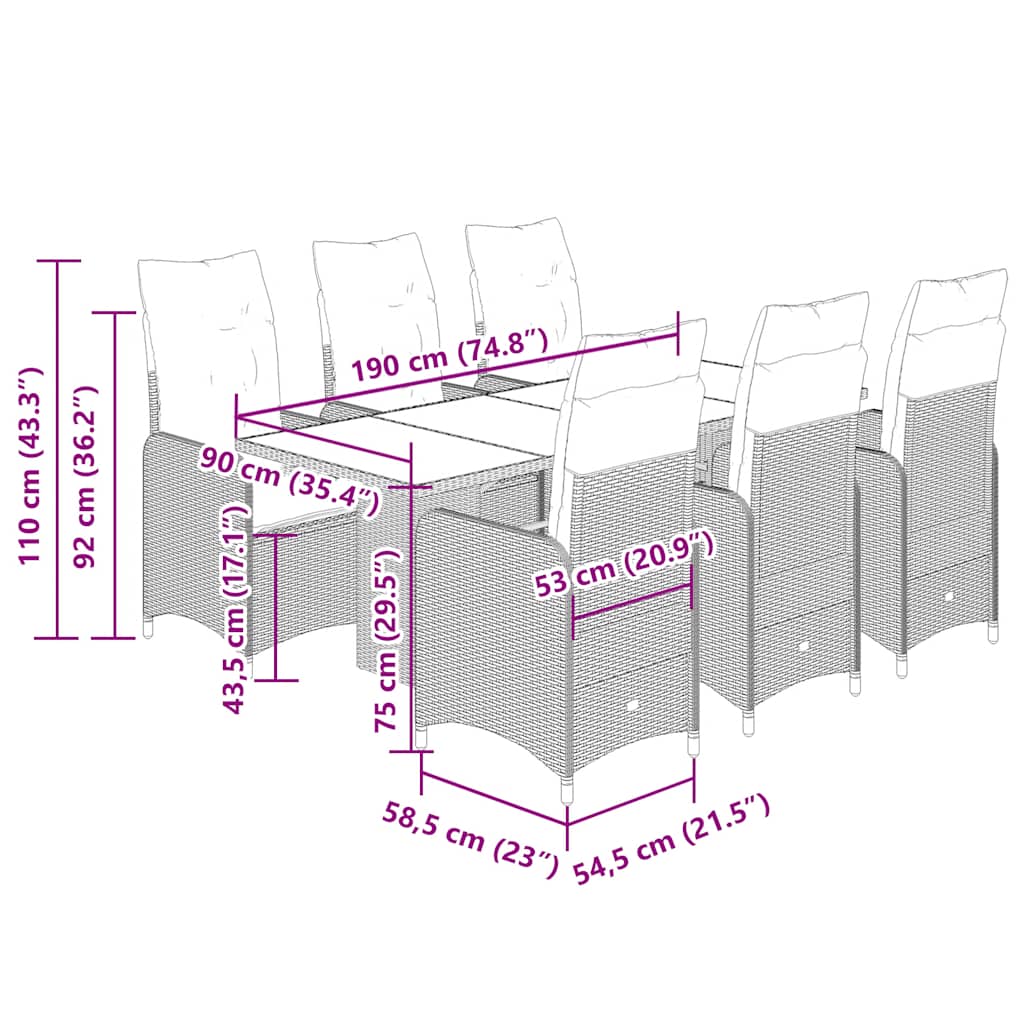 7-tlg. Garten-Bistro-Set mit Kissen Schwarz Poly Rattan
