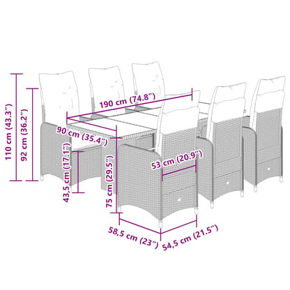 7-tlg. Garten-Bistro-Set mit Kissen Schwarz Poly Rattan