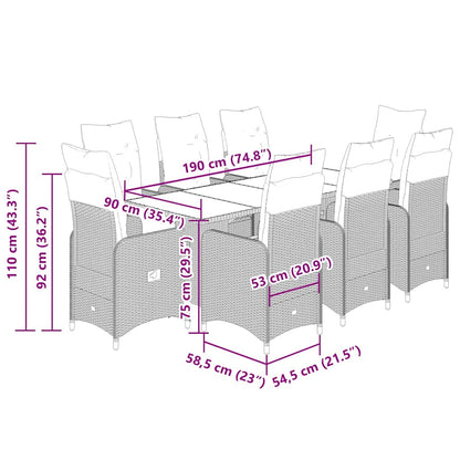 9-tlg. Garten-Bistro-Set mit Kissen Schwarz Poly Rattan