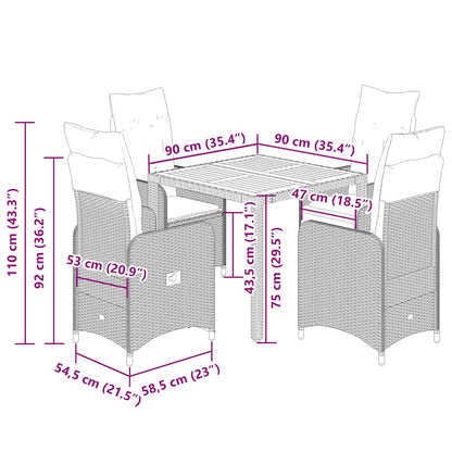 5-tlg. Garten-Bistro-Set mit Kissen Grau Poly Rattan