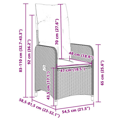 7-tlg. Garten-Bistro-Set mit Kissen Grau Poly Rattan