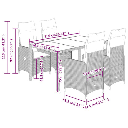 5-tlg. Garten-Bistro-Set mit Kissen Grau Poly Rattan