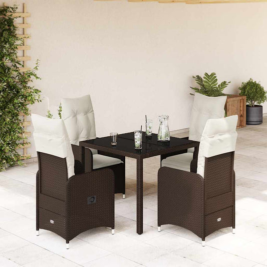 5-tlg. Garten-Bistro-Set mit Kissen Braun Poly Rattan