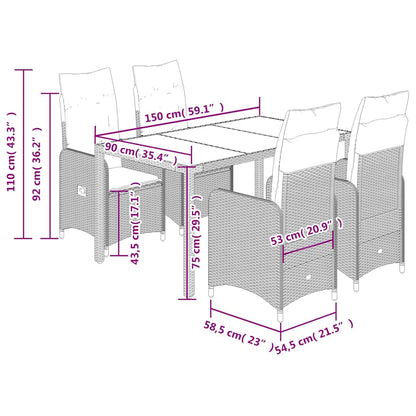 5-tlg. Garten-Bistro-Set mit Kissen Braun Poly Rattan
