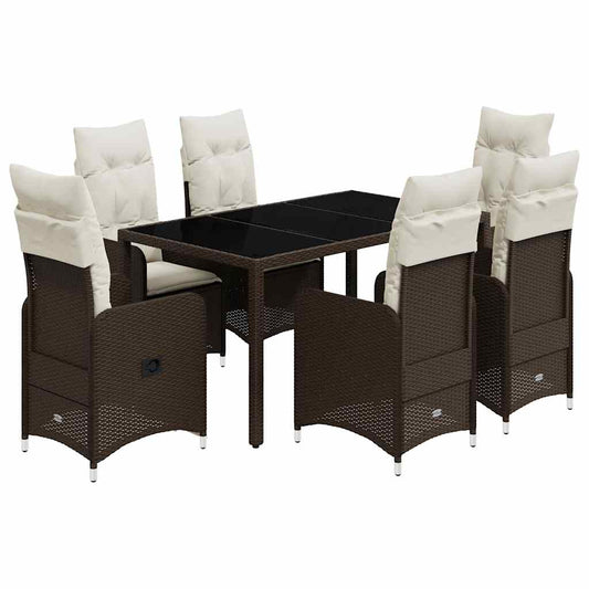 7-tlg. Garten-Bistro-Set mit Kissen Braun Poly Rattan