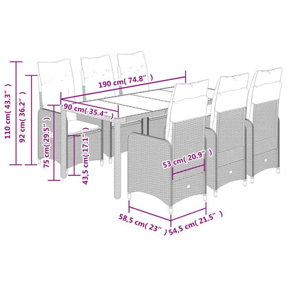 7-tlg. Garten-Bistro-Set mit Kissen Braun Poly Rattan