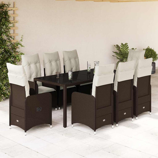 9-tlg. Garten-Bistro-Set mit Kissen Braun Poly Rattan
