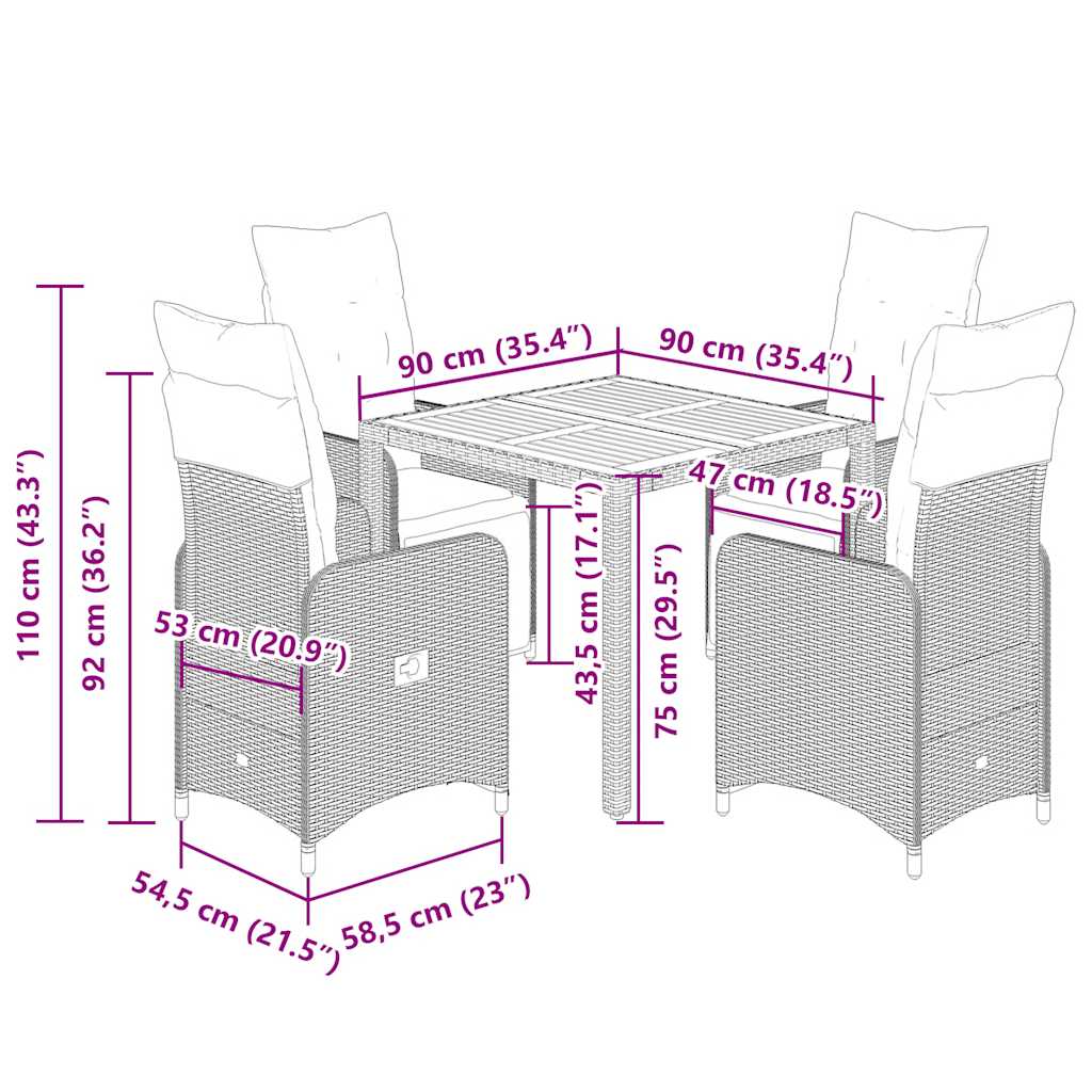 5-tlg. Garten-Bistro-Set mit Kissen Schwarz Poly Rattan
