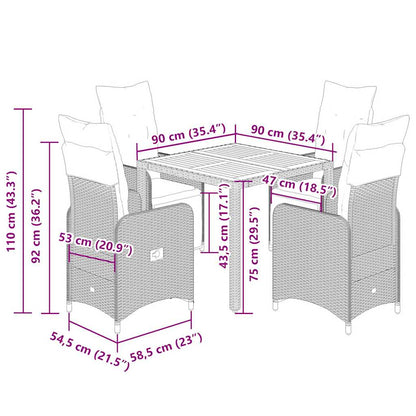 5-tlg. Garten-Bistro-Set mit Kissen Schwarz Poly Rattan