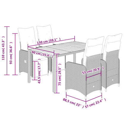 5-tlg. Garten-Bistro-Set mit Kissen Schwarz Poly Rattan
