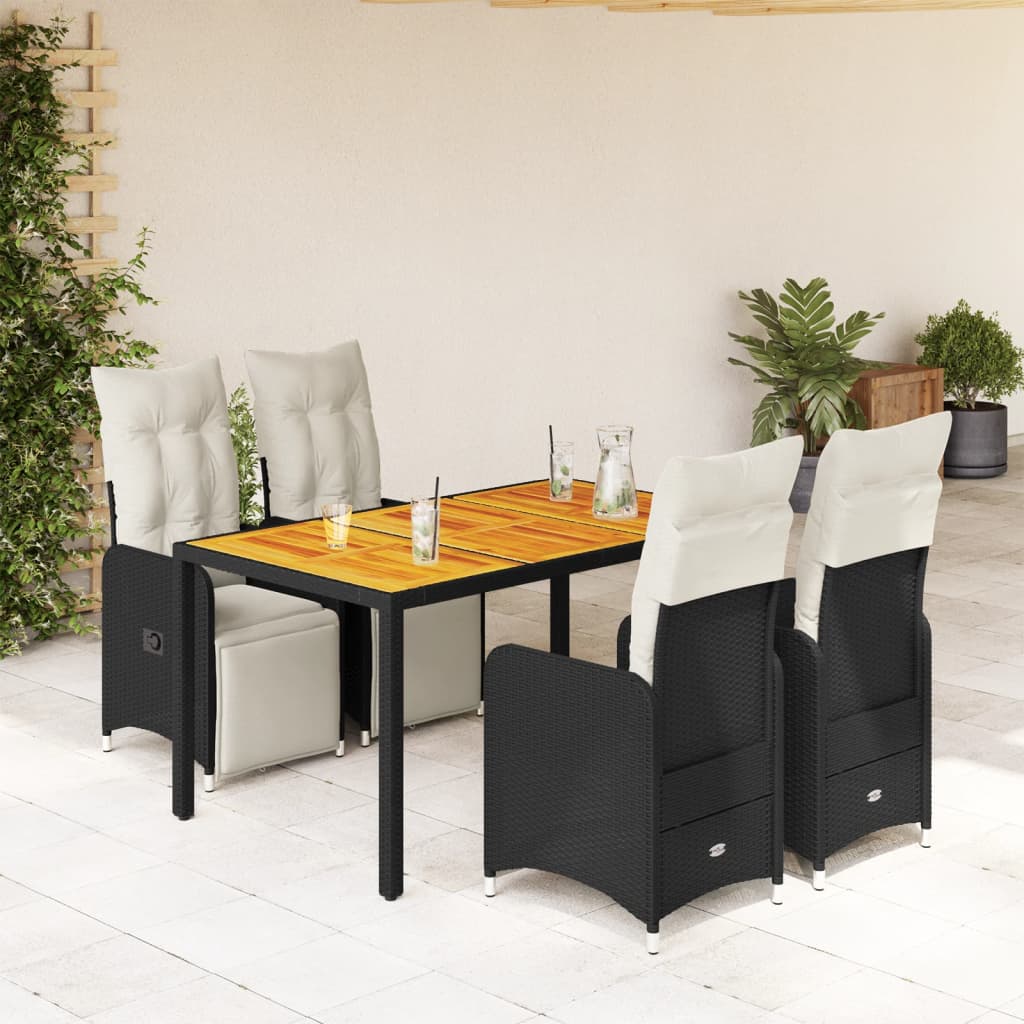5-tlg. Garten-Bistro-Set mit Kissen Schwarz Poly Rattan