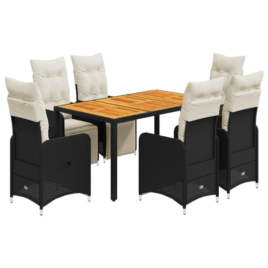 7-tlg. Garten-Bistro-Set mit Kissen Schwarz Poly Rattan