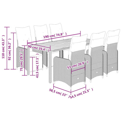 7-tlg. Garten-Bistro-Set mit Kissen Grau Poly Rattan