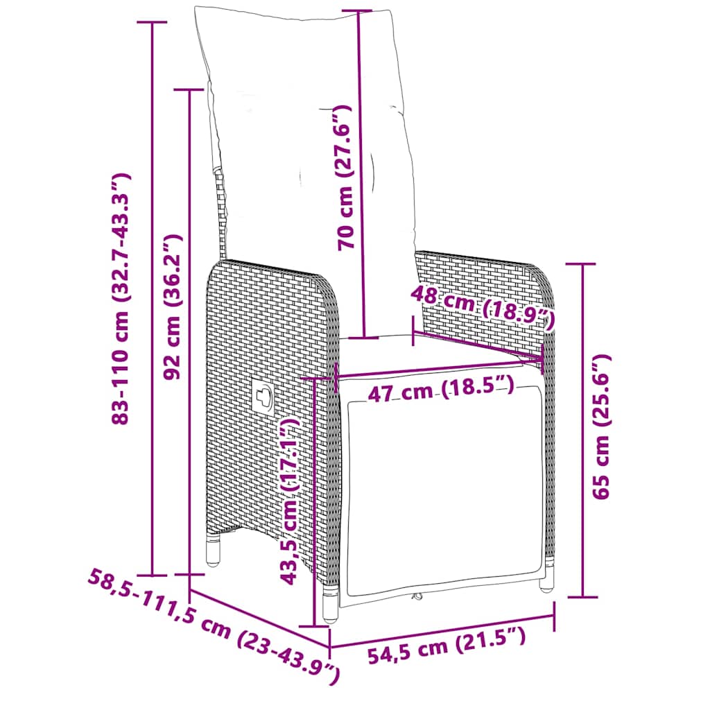 7-tlg. Garten-Bistro-Set mit Kissen Grau Poly Rattan