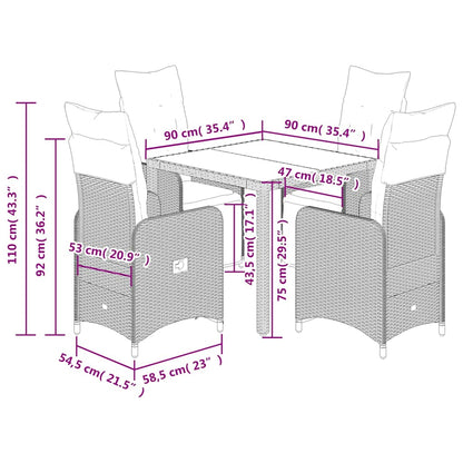 5-tlg. Garten-Bistro-Set mit Kissen Grau Poly Rattan